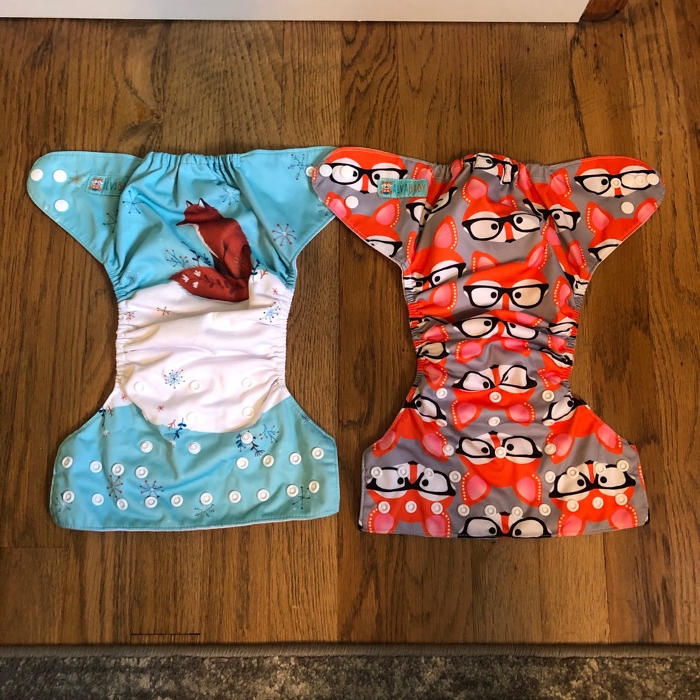 2 fox printed cloth pocket diapers gently used